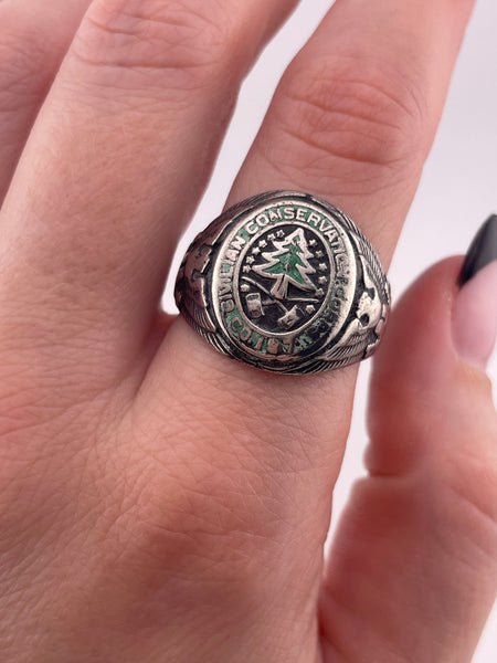 size 9.75 sterling silver Civilian Conservation Corps ring **AS IS**