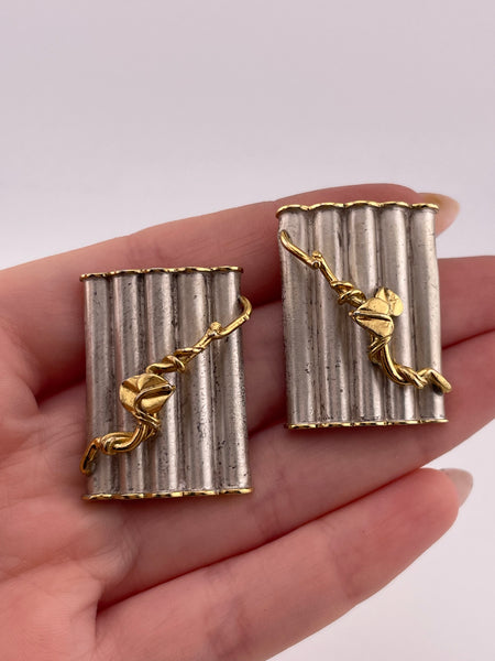 sterling silver & gold plated artisan stoneless abstract textured rectangle post earrings