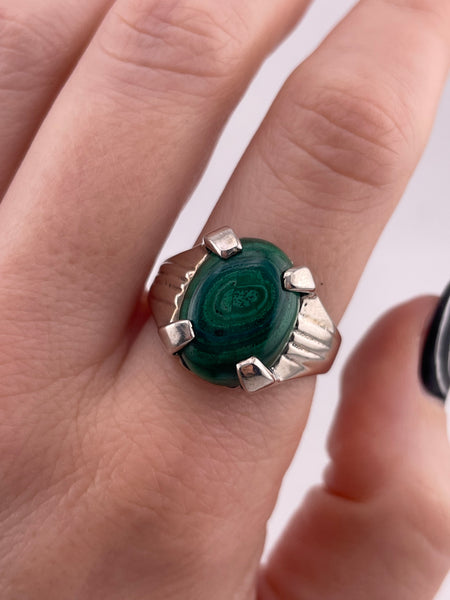 size 10.75 sterling silver malachite prong setting ring