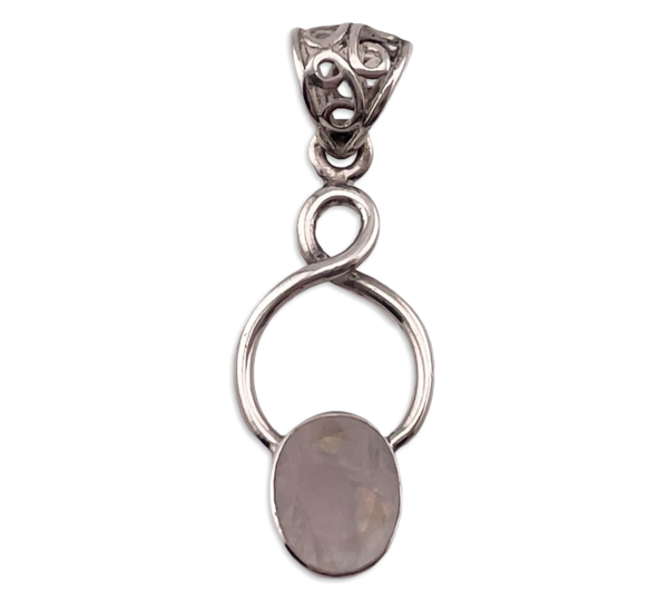 sterling silver faceted rainbow moonstone cut-out bail pendant