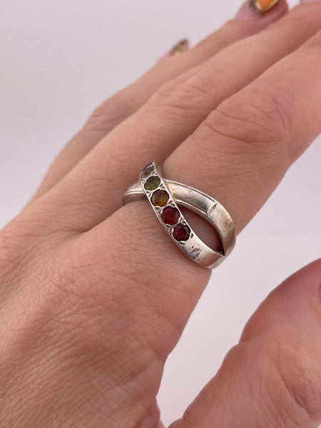 size 8.75 sterling silver faceted colorful multi-gemstone ring