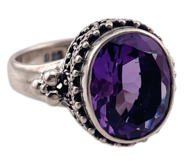 size 6 sterling silver faceted amethyst dot design ring