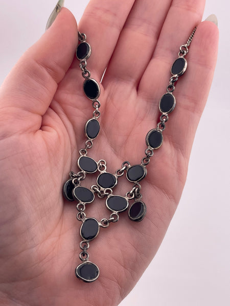 sterling silver 16-1/2" to 17-1/2" onyx chandelier necklace