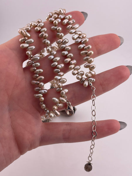 sterling silver component 17" double strand pearl faceted smoky quartz necklace