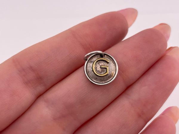 sterling silver & brass 'G' initial letter pendant