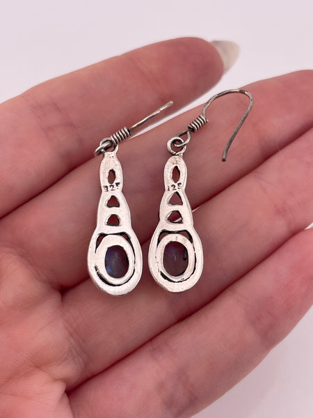 sterling silver faceted rainbow moonstone hook dangle earrings