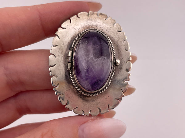 sterling silver amethyst locket pendant brooch