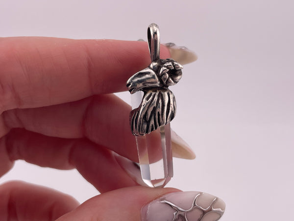 sterling silver rams head quartz crystal point pendant