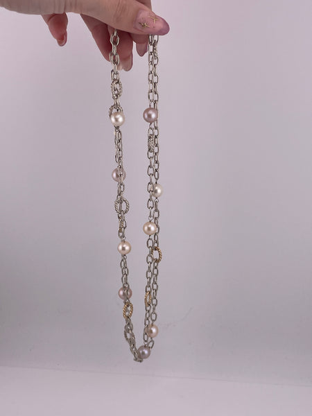 sterling silver & gold plated double strand IPS Imperial Pearl Syndicate necklace