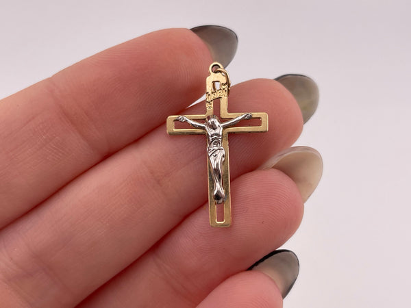 14k yellow & white gold crucifix cross pendant