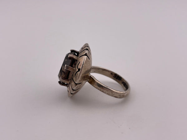 size 6.5 sterling silver faceted smokey quartz prong setting ring