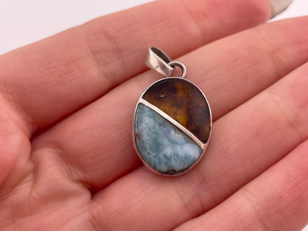 sterling silver amber larimar pendant ***AS IS***