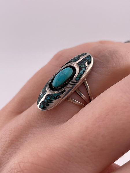 size 6 sterling silver turquoise & crushed turquoise ring ***Missing Crushed Stone***