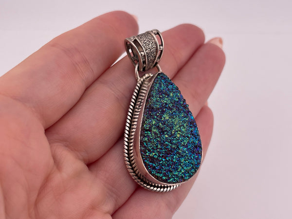 sterling silver 2" pear shape druzy dublet pendant