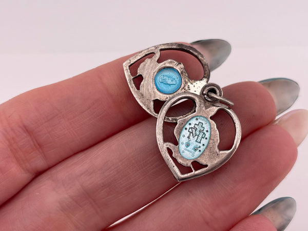 sterling silver religious Mary rose heart slide pendant