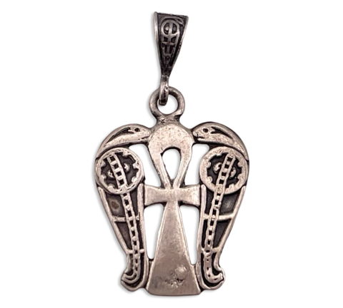 sterling silver Egyptian Revival ankh snake pendant