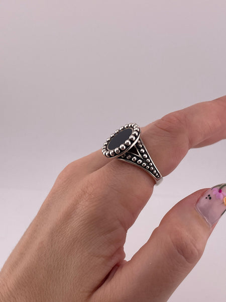 size 7 sterling silver designer Lagos Caviar Maya onyx circle ring