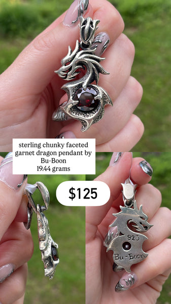 RESERVED PRIVATE LISTING -- sterling silver faceted garnet dragon pendant B39