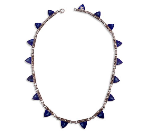 sterling silver 16" cobalt blue enamel triangle collar necklace **AS IS**