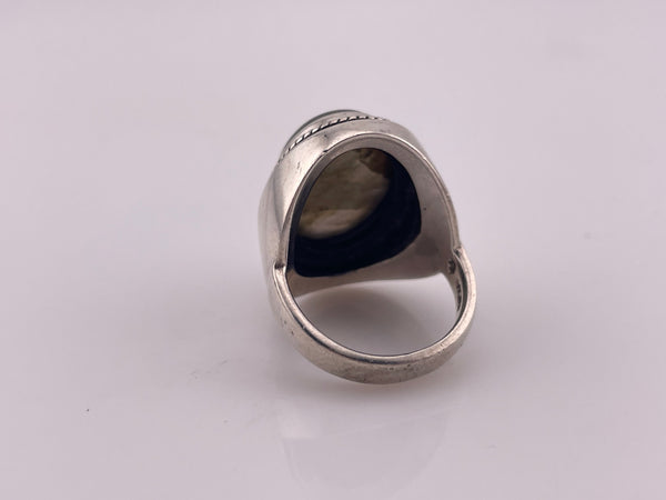 size 7.25 sterling silver oval labradorite rope border ring