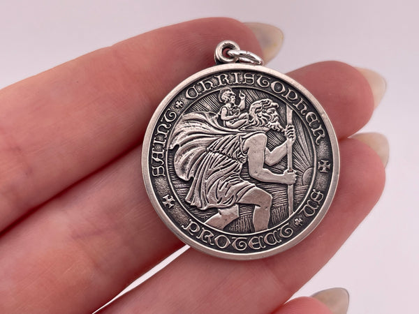 sterling silver St. Christopher Protect Us pendant