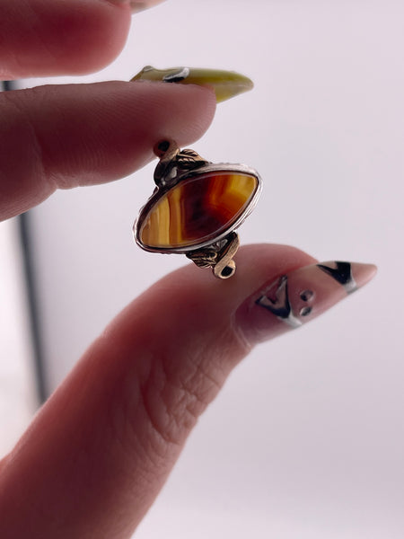 size 5.5 sterling silver & 10k gold filled Clark & Coombs agate marquee leaf ring