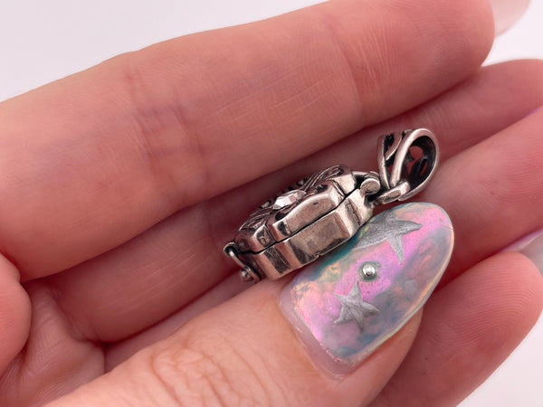 sterling silver flower rhinestone box compartment locket pendant