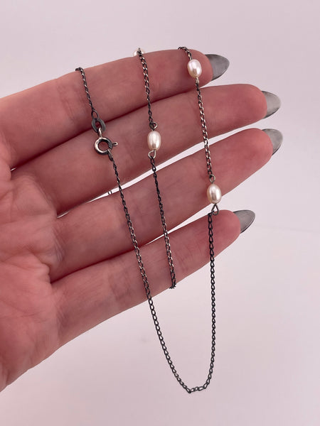 sterling silver 17-3/4" 5 pearl station necklace