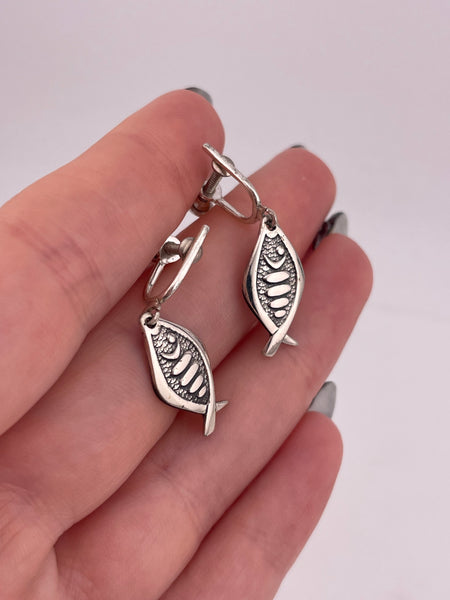 sterling silver fish screw-back earrings