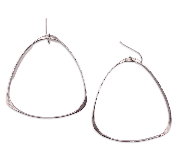 sterling silver large 2-7/8" hammered triangle hook dangle earrings