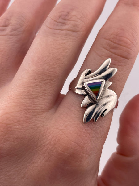 size 8.25 sterling silver rainbow resin ring