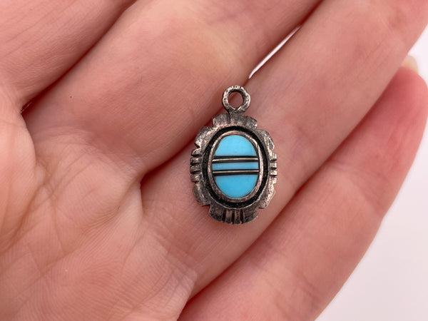 sterling silver small turquoise jet pendant