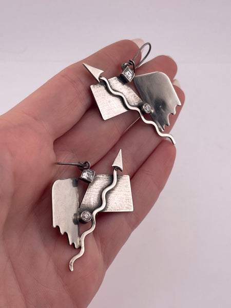 sterling silver artisan arrow rhinestone hook dangle earrings