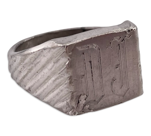 size 10 sterling silver rhodium plated 'DJ' initials signet ring