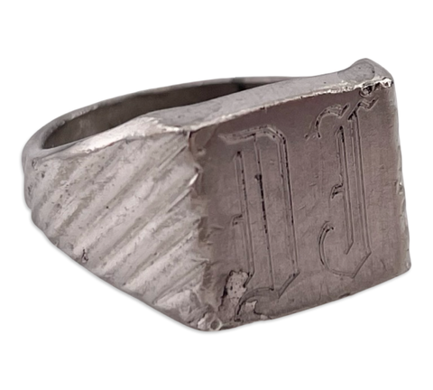 size 10 sterling silver rhodium plated 'DJ' initials signet ring