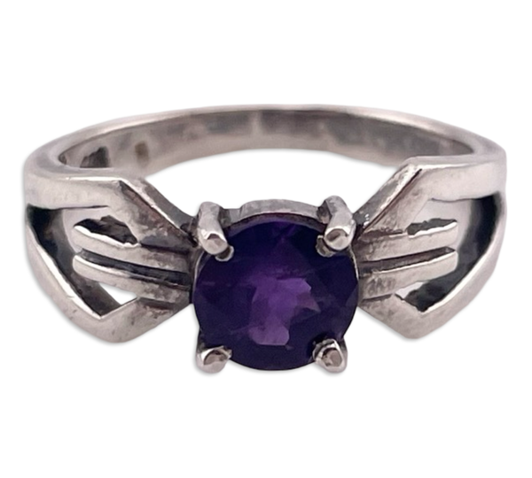 size 6.75 sterling silver faceted amethyst ring ***Chipped Stone***