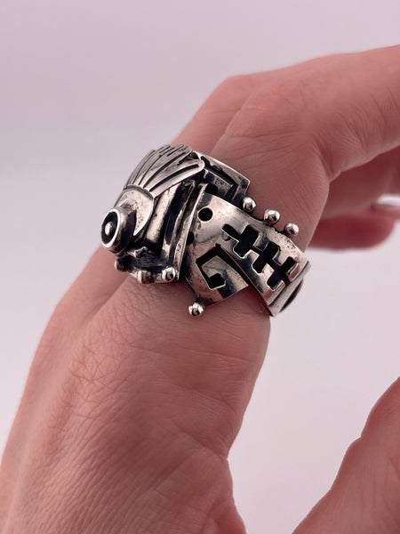 size 8.5-11 adjustable sterling silver Mexican stoneless poison locket compartment ring