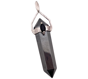 sterling silver hematite crystal faceted black glass pendant