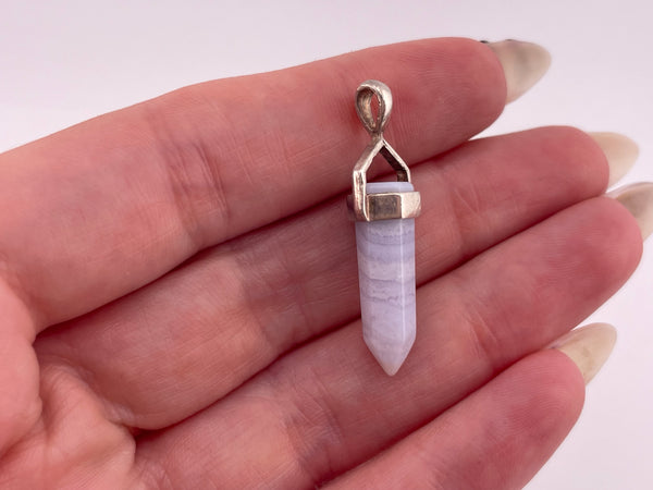 sterling silver lace agate crystal point pendant
