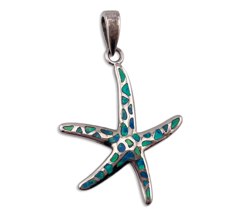 sterling silver synthetic opal starfish pendant