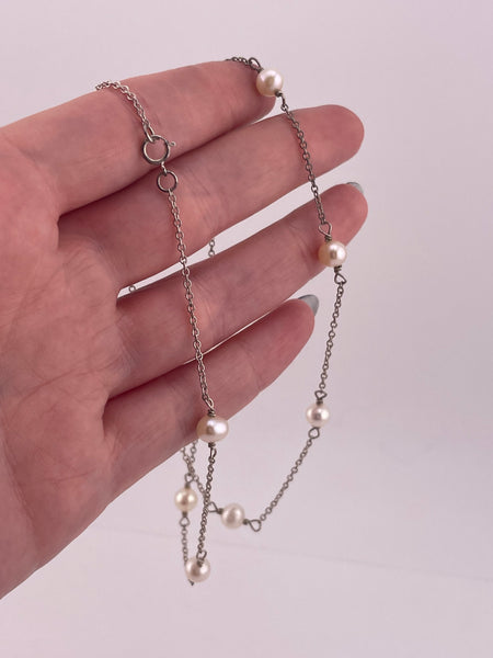 sterling silver 16-1/2" 9 pearl station necklace
