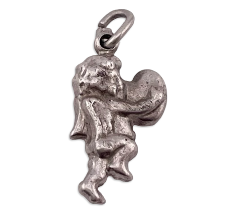 sterling silver petite puffy cherub w/ heart pendant