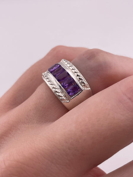 size 6 sterling silver faceted oval amethyst row rope design ring