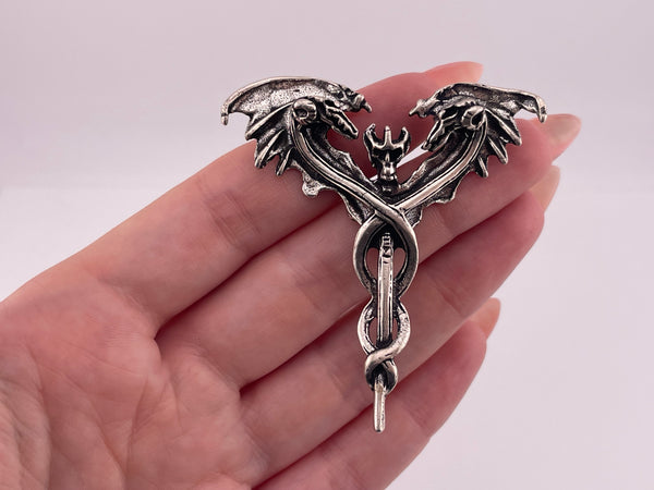 sterling silver skull creature wing scepter pendant