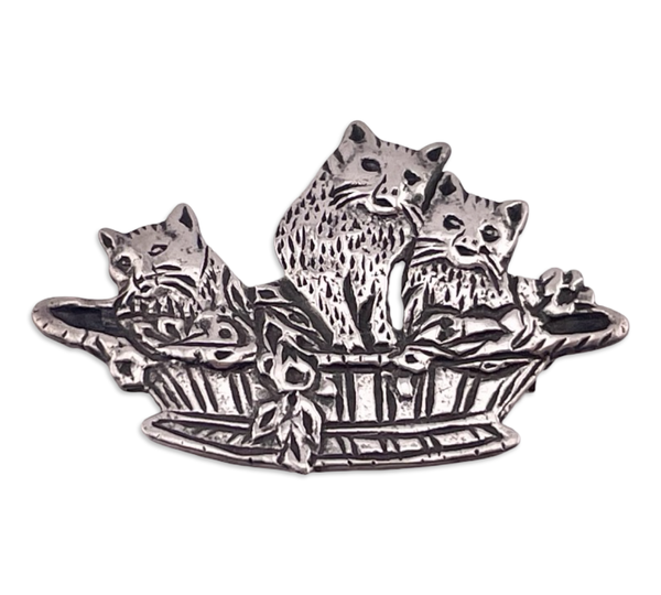 sterling silver cats in a basket pendant brooch pin combo