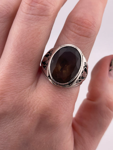 size 11 sterling silver faceted smoky quartz ring ***AS IS***