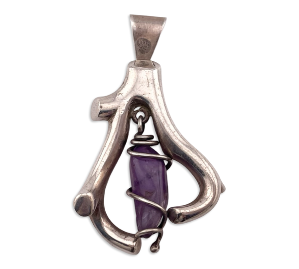 sterling silver heavy Mexican Taxco amethyst pendant