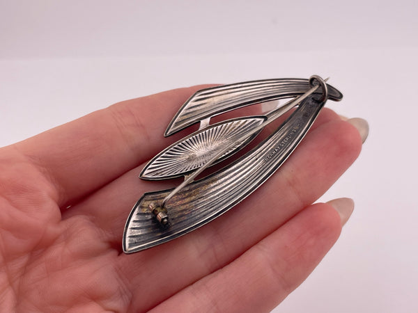 sterling silver Aksel Holmsen white blue enamel brooch