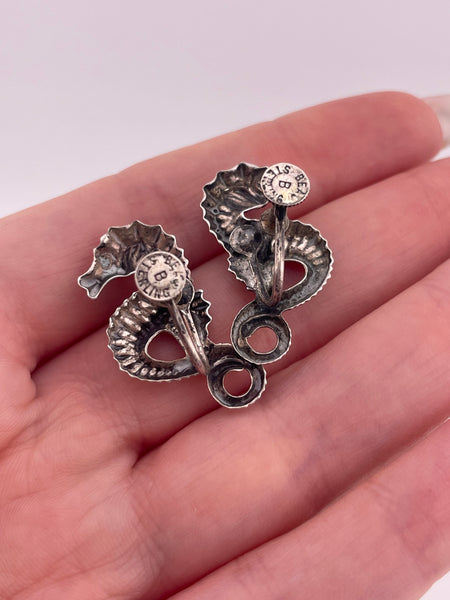 sterling silver Beau pressed seahorse screw-back earrings