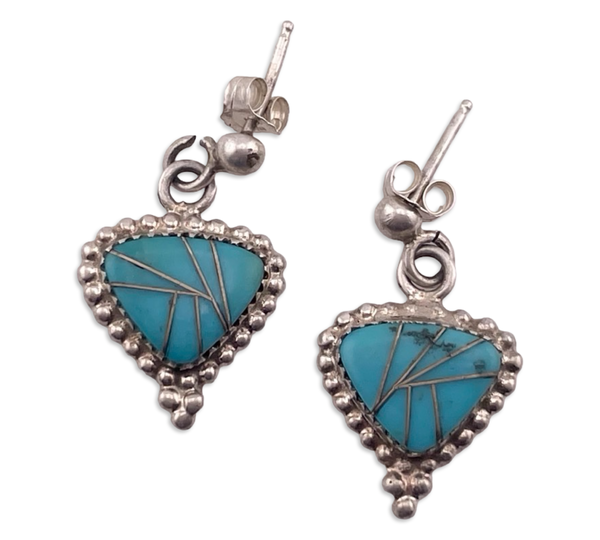 sterling silver turquoise inlay post dangle earrings